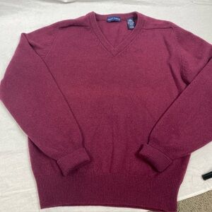 Grant Thomas Men 100% Wool long sleeve Lambs Wool Sweater V Neck Wine Large